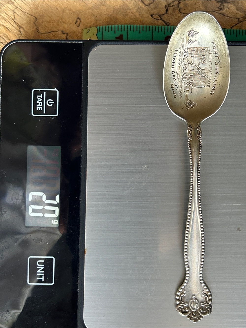 20gr sterling silver Ornate Silver-Tone Souvenir Spoon Minneapolis Fort Snelling